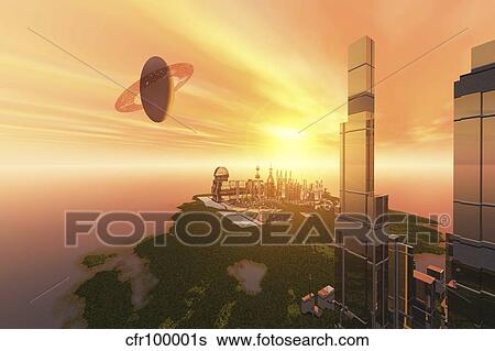 What civilization may look like in the future on one of Saturn's moons. View Large Illustration Stock Illustration - What civilization may look like in the future on one of Saturn's moons.. Fotosearch