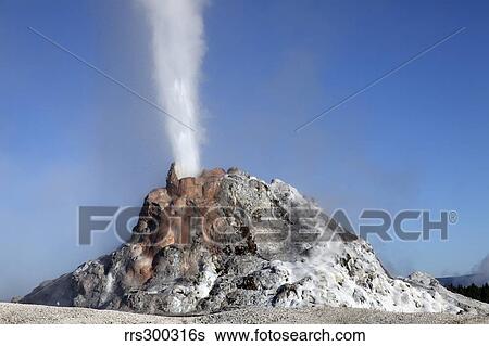 Stock Photograph - White Dome Geyser erupting, Upper Geyser Basin geothermal area, Yellowstone National Park.. Fotosearch