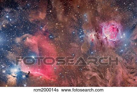 Stock Photograph - Widefield view of Orion Nebula and Horsehead Nebula.. Fotosearch