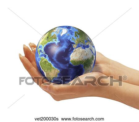 Stock Illustration - Woman's hands holding an Earth globe.. Fotosearch