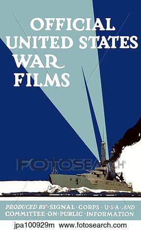 World War I propaganda poster of a navy ship shining it's searchlights. View Large Illustration Stock Illustration - World War I propaganda poster of a navy ship shining it's searchlights.. Fotosearch