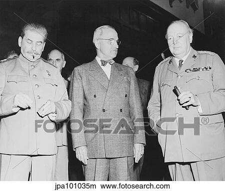 Picture - World War II photo of Joseph Stalin, Harry Truman and Winston Churchill.. Fotosearch