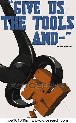Stock Illustration - World War II poster featuring a pair of pincers crushing a swastika.. Fotosearch