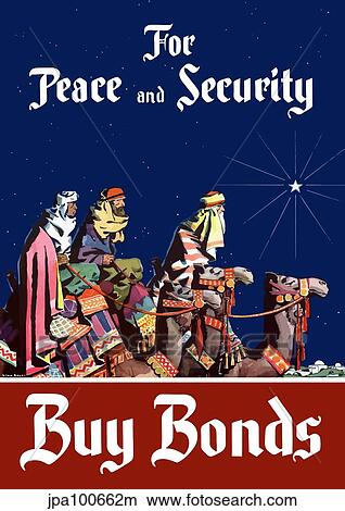 Stock Illustration - World War II poster featuring the three wise men riding camels.. Fotosearch