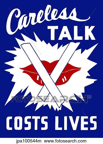 World War II poster of a pair of big red lips closed with tape. View Large Illustration Stock Illustration - World War II poster of a pair of big red lips closed with tape.. Fotosearch