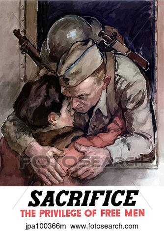 World War II poster of a soldier hugging a loved one. View Large Illustration Stock Illustration - World War II poster of a soldier hugging a loved one.. Fotosearch