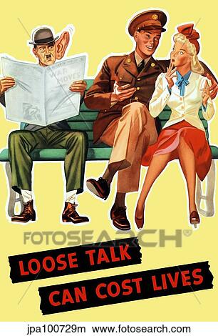 World War II poster of a soldier talking to his girl on a bench as Hitler eavesdrops. View Large Illustration Stock Illustration - World War II poster of a soldier talking to his girl on a bench as Hitler eavesdrops.. Fotosearch