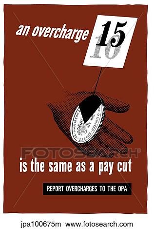 Stock Illustration - World War II poster of an open hand holding a coin that's missing a portion of it's value.. Fotosearch