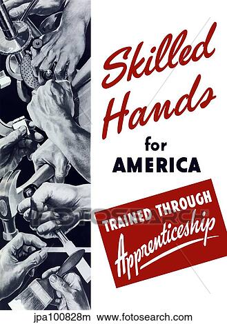 Stock Illustration - World War II poster showing many hands doing various tasks.. Fotosearch