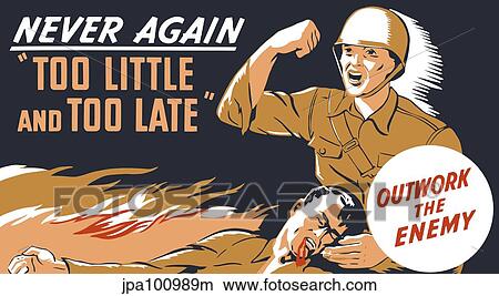 Stock Illustration - World War II propaganda poster of a soldier holding his dead comrade.. Fotosearch