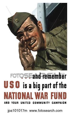 Stock Illustration - World War II propaganda poster of a soldier shouting from a window.. Fotosearch