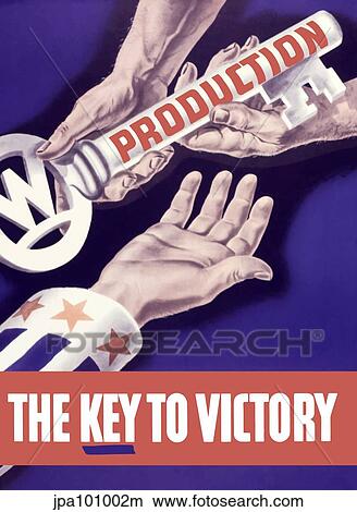 Stock Illustration - World War II propaganda poster of someone giving a large key to the hand of Uncle Sam.. Fotosearch