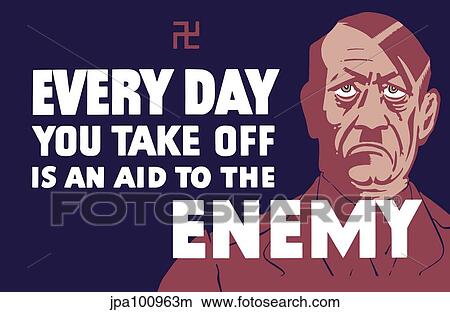 Stock Illustration - World War II propaganda poster featuring a cartoon version of Adolf Hitler.. Fotosearch