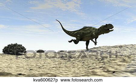 Yangchuanosaurus running across a barren landscape. View Large Illustration Stock Illustration - Yangchuanosaurus running across a barren landscape.. Fotosearch