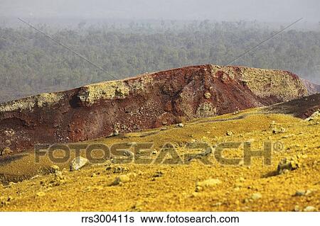 Stock Photograph - Yellow sulphurous deposits, Nyamuragira Volcano.. Fotosearch