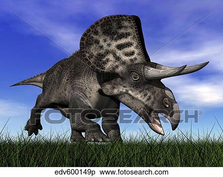 Zuniceratops dinosaur running in the grass. View Large Illustration Stock Illustration - Zuniceratops dinosaur running in the grass.. Fotosearch