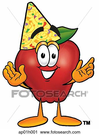 Clipart - Apple in party hat. Fotosearch