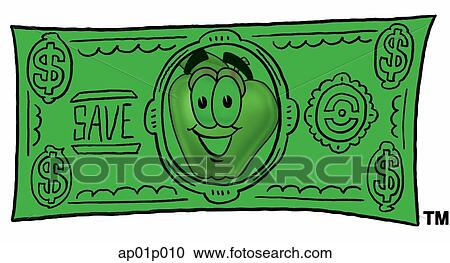 Clipart - Apple on a dollar bill. Fotosearch