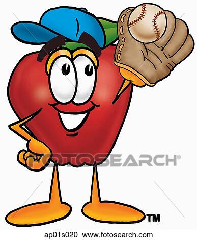 Clipart - Apple playing baseball. Fotosearch