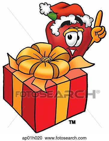 Clipart - Apple with present. Fotosearch