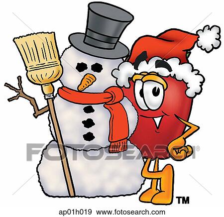 Clip Art - Apple with snowman. Fotosearch
