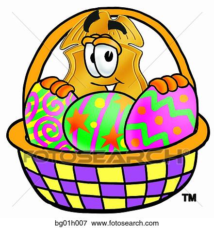 Clip Art - Badge and easter basket. Fotosearch