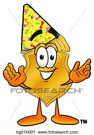 Clipart - Badge in party hat. Fotosearch