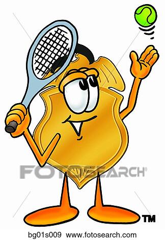 Clip Art - Badge playing tennis. Fotosearch