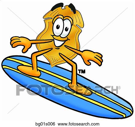 Clip Art - Badge surfing. Fotosearch
