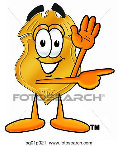 Badge waving and pointing View Large Clip Art Graphic Clipart - Badge waving and pointing. Fotosearch