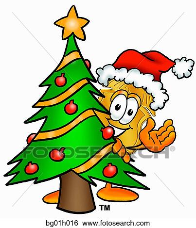 Clip Art - Badge with christmas tree. Fotosearch