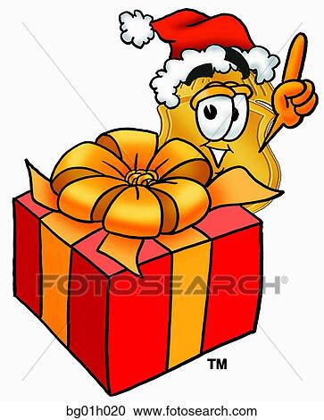 Clipart - Badge with present. Fotosearch
