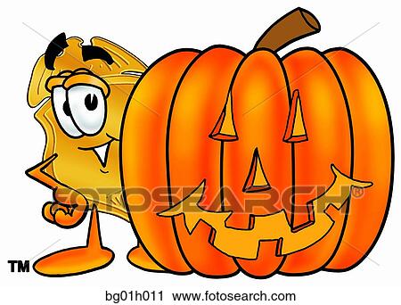 Badge with pumpkin View Large Clip Art Graphic Clipart - Badge with pumpkin. Fotosearch