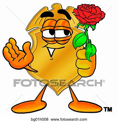 Clip Art - Badge with rose. Fotosearch