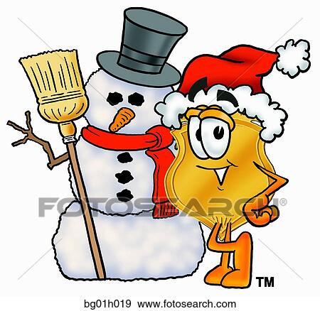 Clip Art - Badge with snowman. Fotosearch