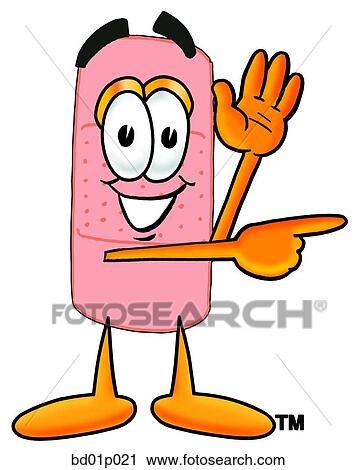 Clipart - Bandaid waving and pointing. Fotosearch
