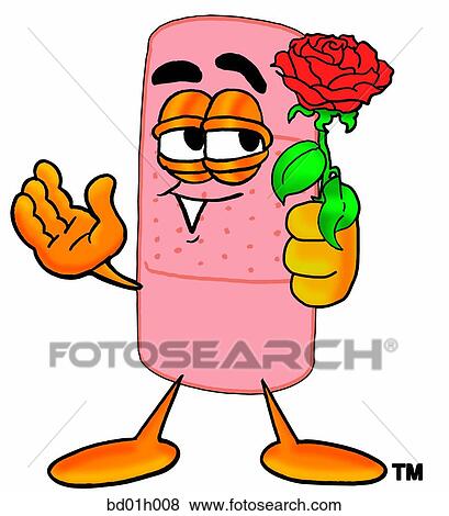 Clip Art - Bandaid with rose. Fotosearch