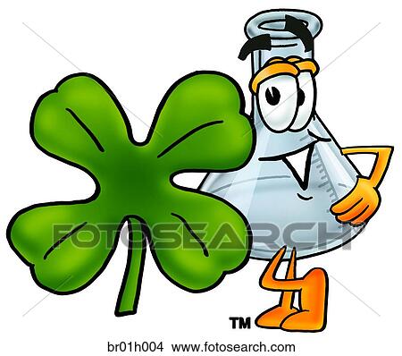 Clipart - Beaker and shamrock. Fotosearch