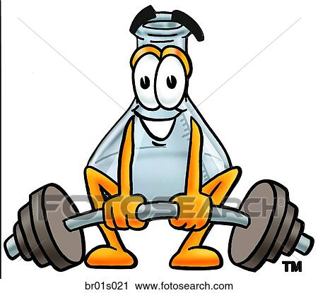 Clipart - Beaker lifting weights low. Fotosearch