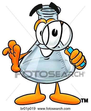 Clip Art - Beaker with magnifying glass. Fotosearch