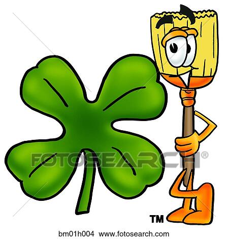 Clipart - Broom and shamrock. Fotosearch