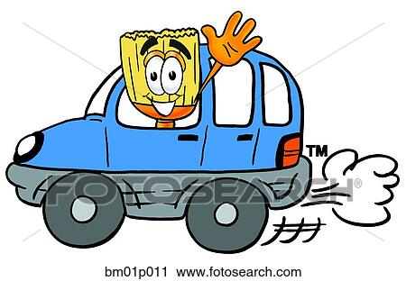Clipart - Broom driving a car. Fotosearch