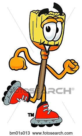 Clipart - Broom roller blading. Fotosearch