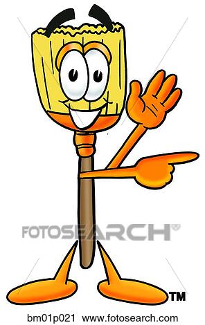 Clipart - Broom waving and pointing. Fotosearch