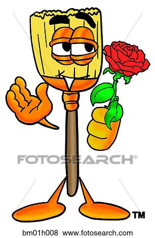 Clip Art - Broom with rose. Fotosearch