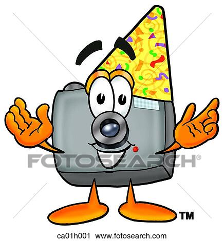 Clipart - Camera in party hat. Fotosearch