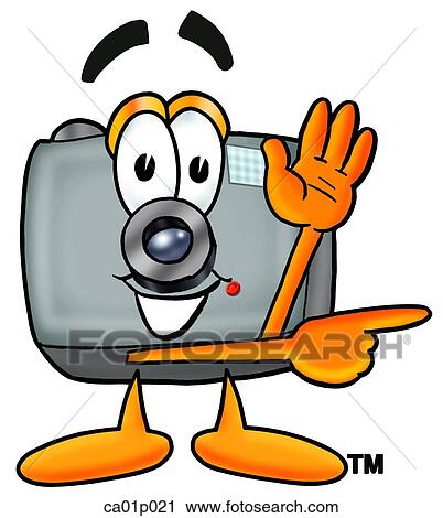 Clipart - Camera waving and pointing. Fotosearch