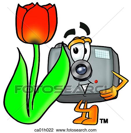 Camera with tulip View Large Clip Art Graphic Clipart - Camera with tulip. Fotosearch