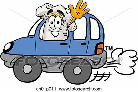 Clipart - Chef hat driving a car. Fotosearch
