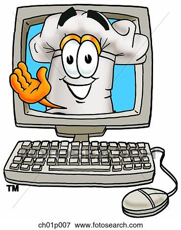 Clip Art - Chef hat in computer. Fotosearch